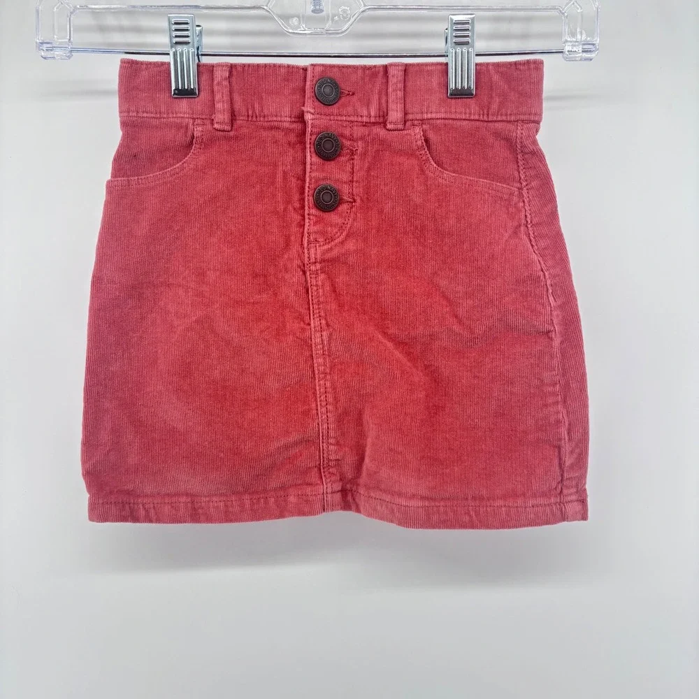 Girls Old Navy Corduroy‎ Skirt Button Front Pockets Adjustable Waist Red